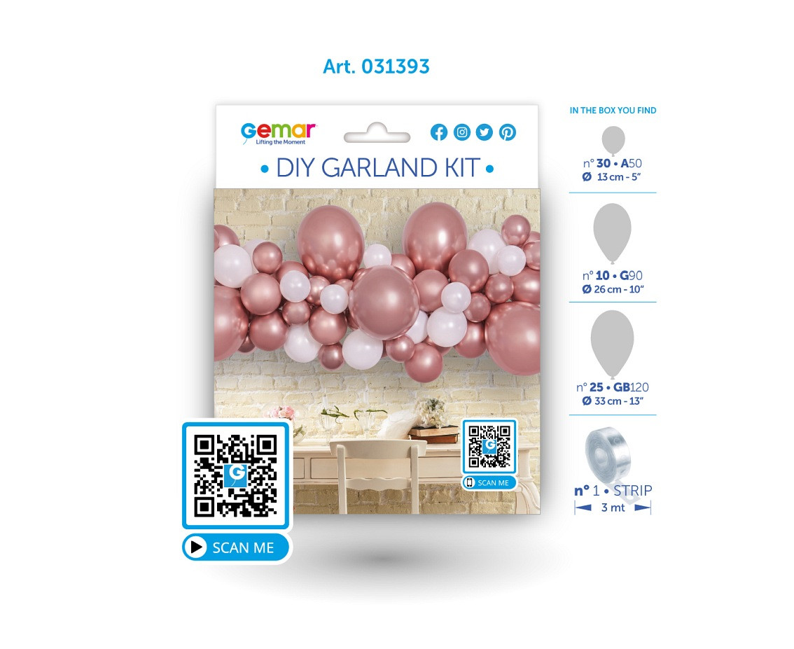 DIY balloon garland rose gold, 65 balloons + tape