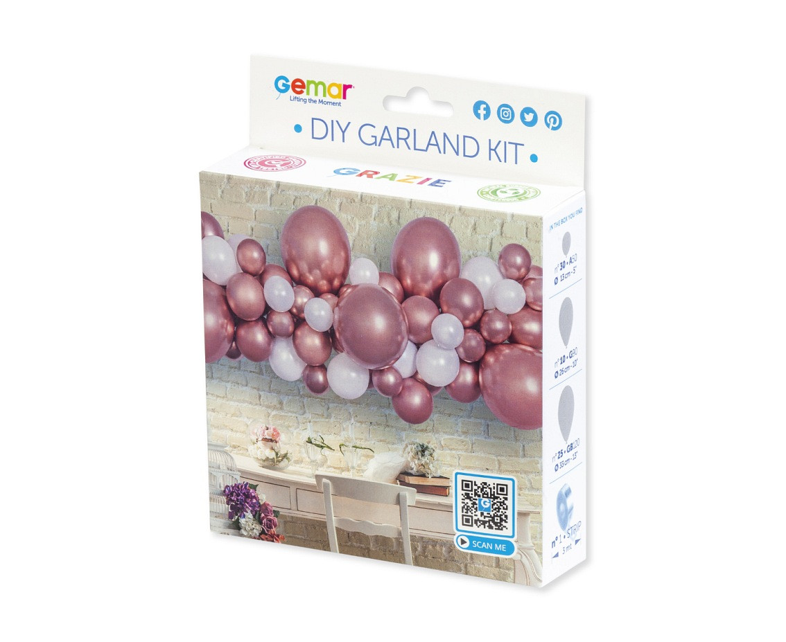 DIY balloon garland rose gold, 65 balloons + tape
