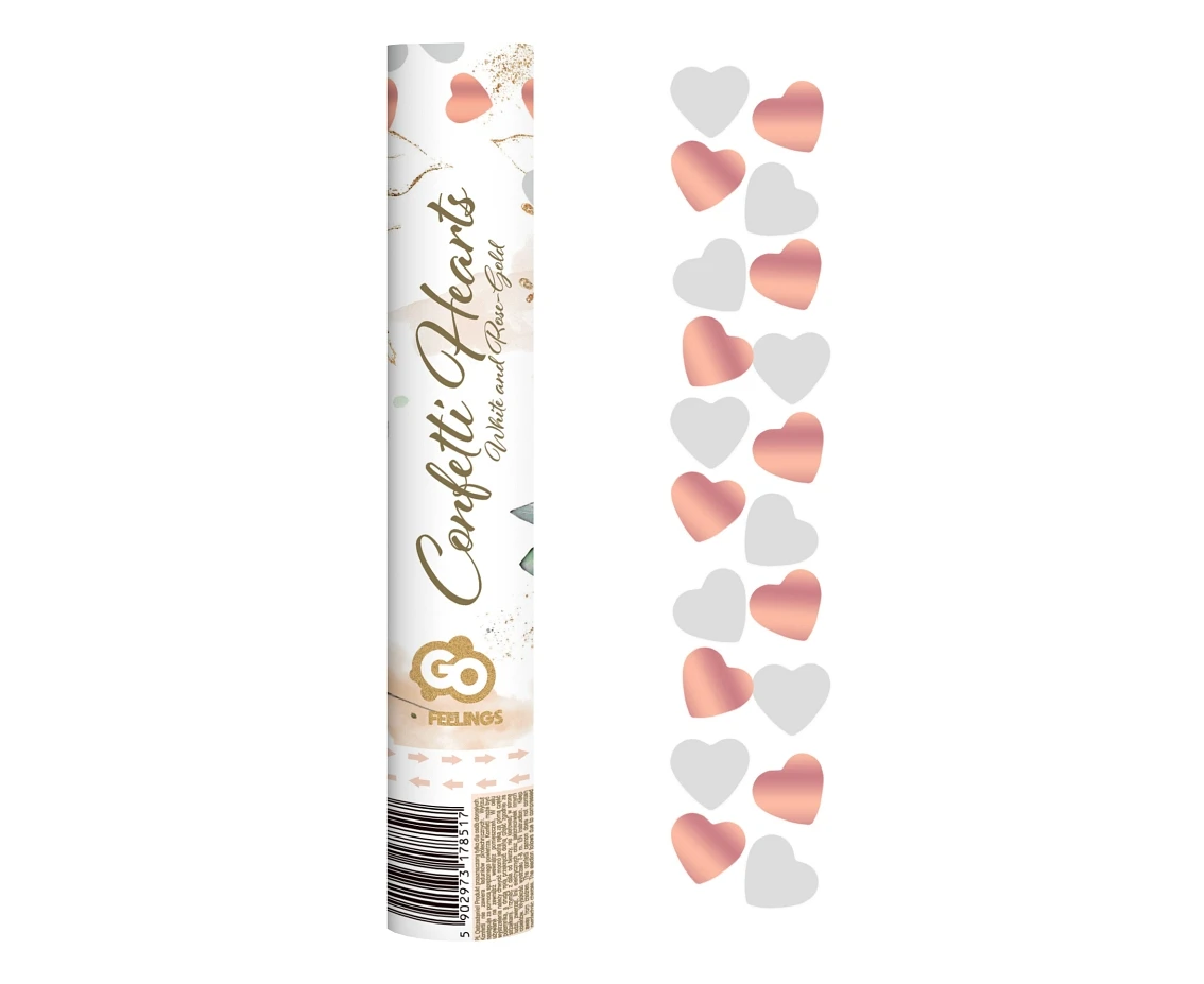 Canon confetti Hearts, rose gold and white, paper-foil / 30cm