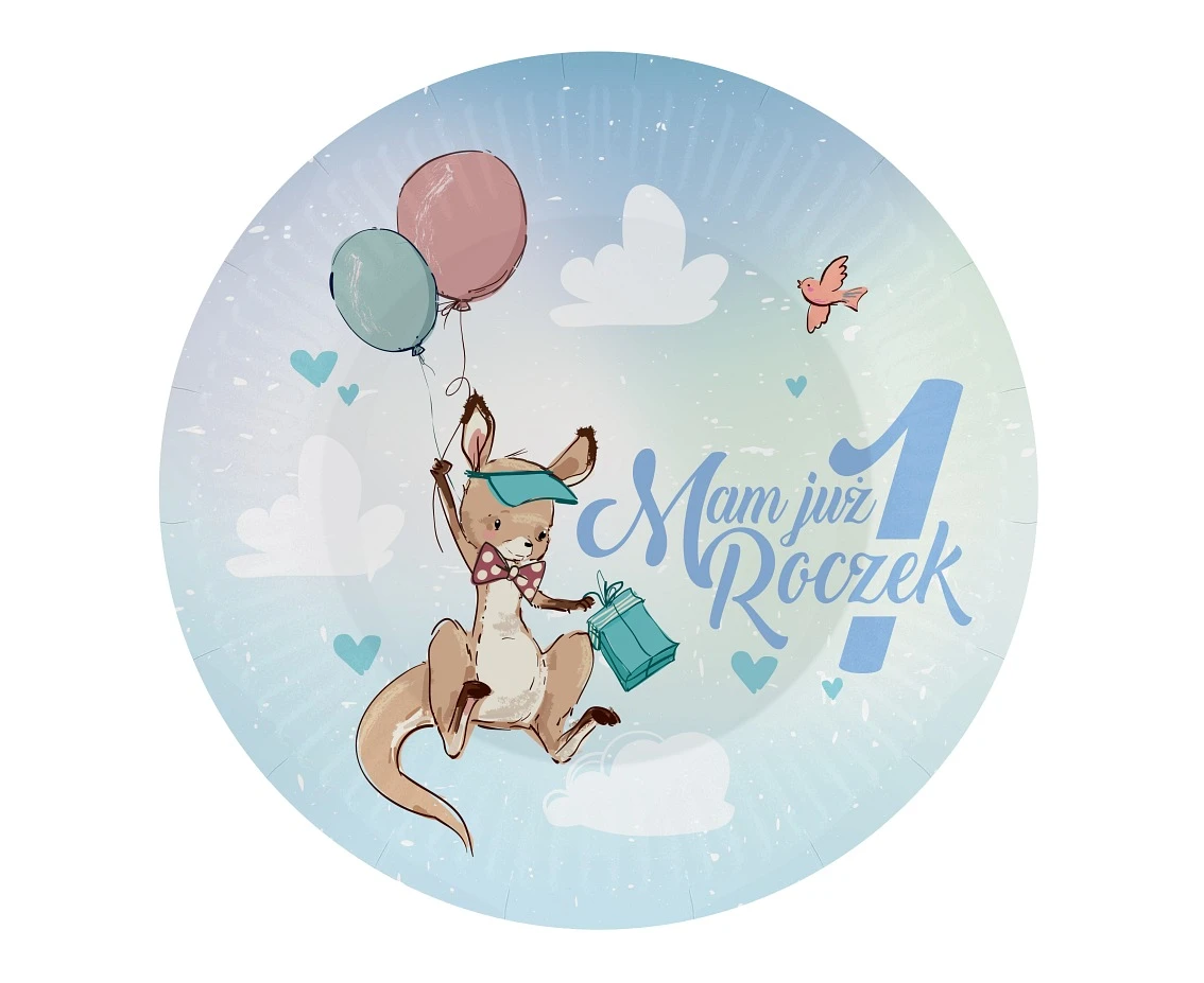 Paper plates 1st Birthday collection - Kangaroo, 18 cm, 6 pcs. EOL