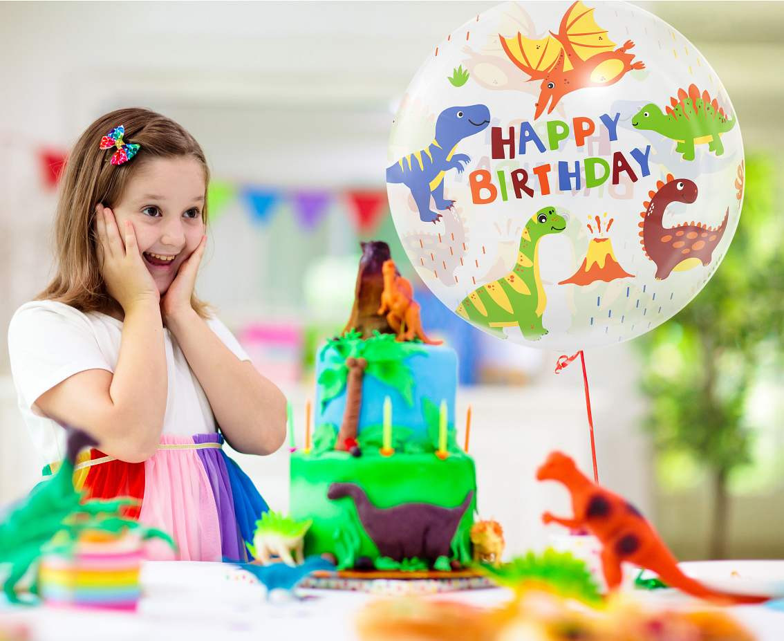 Aqua - crystal balloon Happy Birthday (dinosaurs), 20" EOL