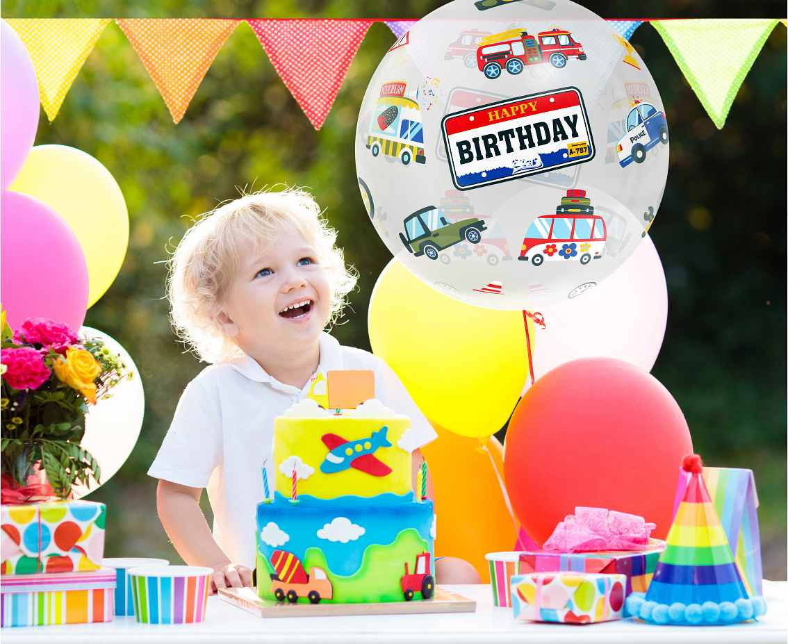 Aqua - crystal balloon Happy Birthday (vehicles), 20" EOL