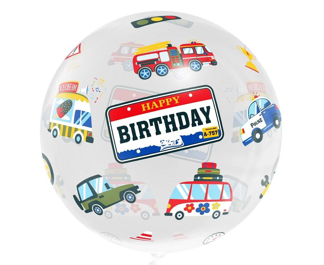 Aqua - crystal balloon Happy Birthday (vehicles), 20" EOL