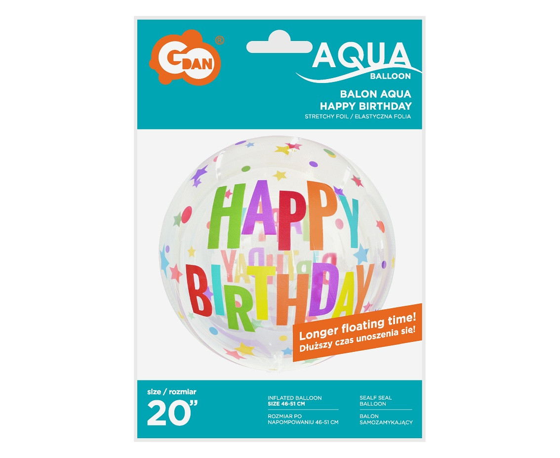 Aqua - crystal balloon Happy Birthday (stars), 20" EOL