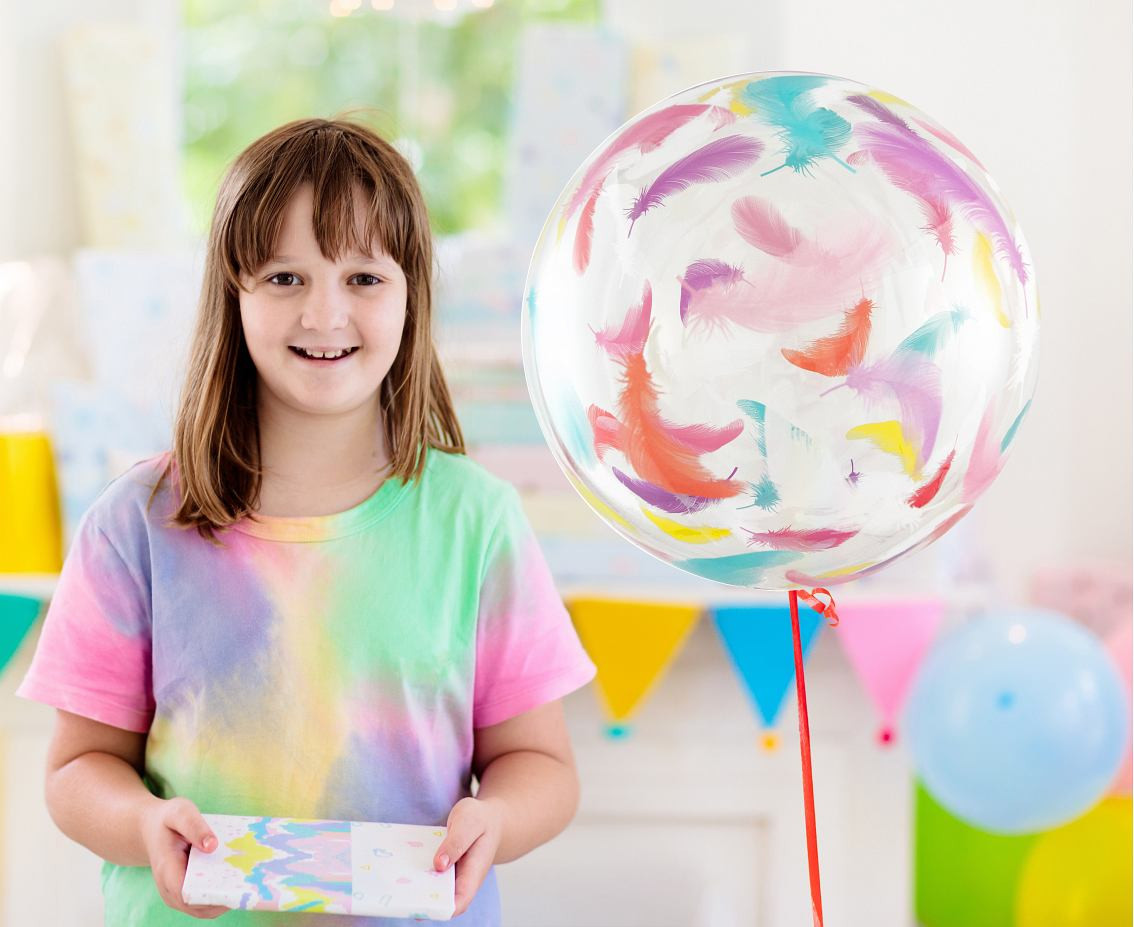 Aqua - crystal balloon, colourful feathers, 20" EOL