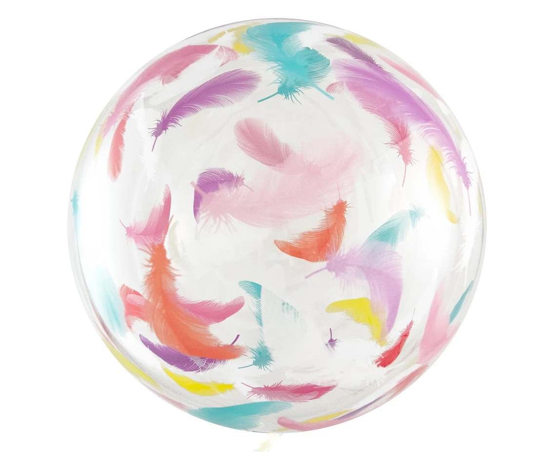 Aqua - crystal balloon, colourful feathers, 20" EOL