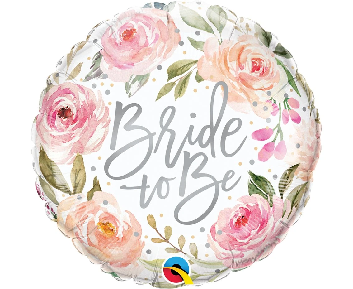 Foil balloon 18" QL RND "Bride to be" Watercolor Roses EOL