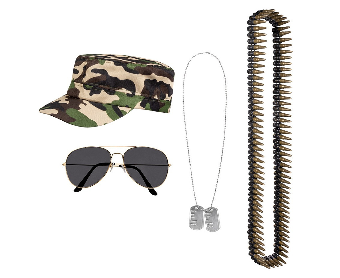 Set Soldier (cap, party glasses, necklace and bullet belt)