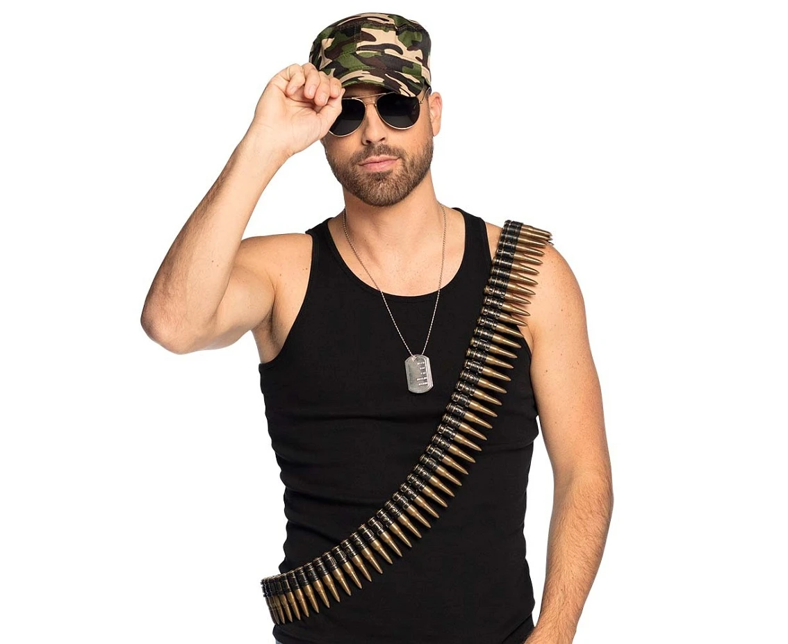 Set Soldier (cap, party glasses, necklace and bullet belt)