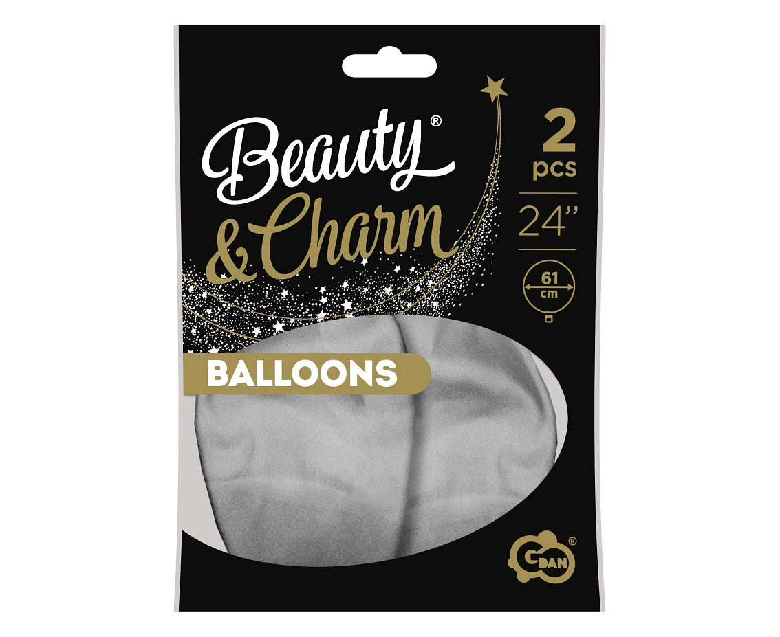 Balloons B&C 24", silver platinum, 2pcs