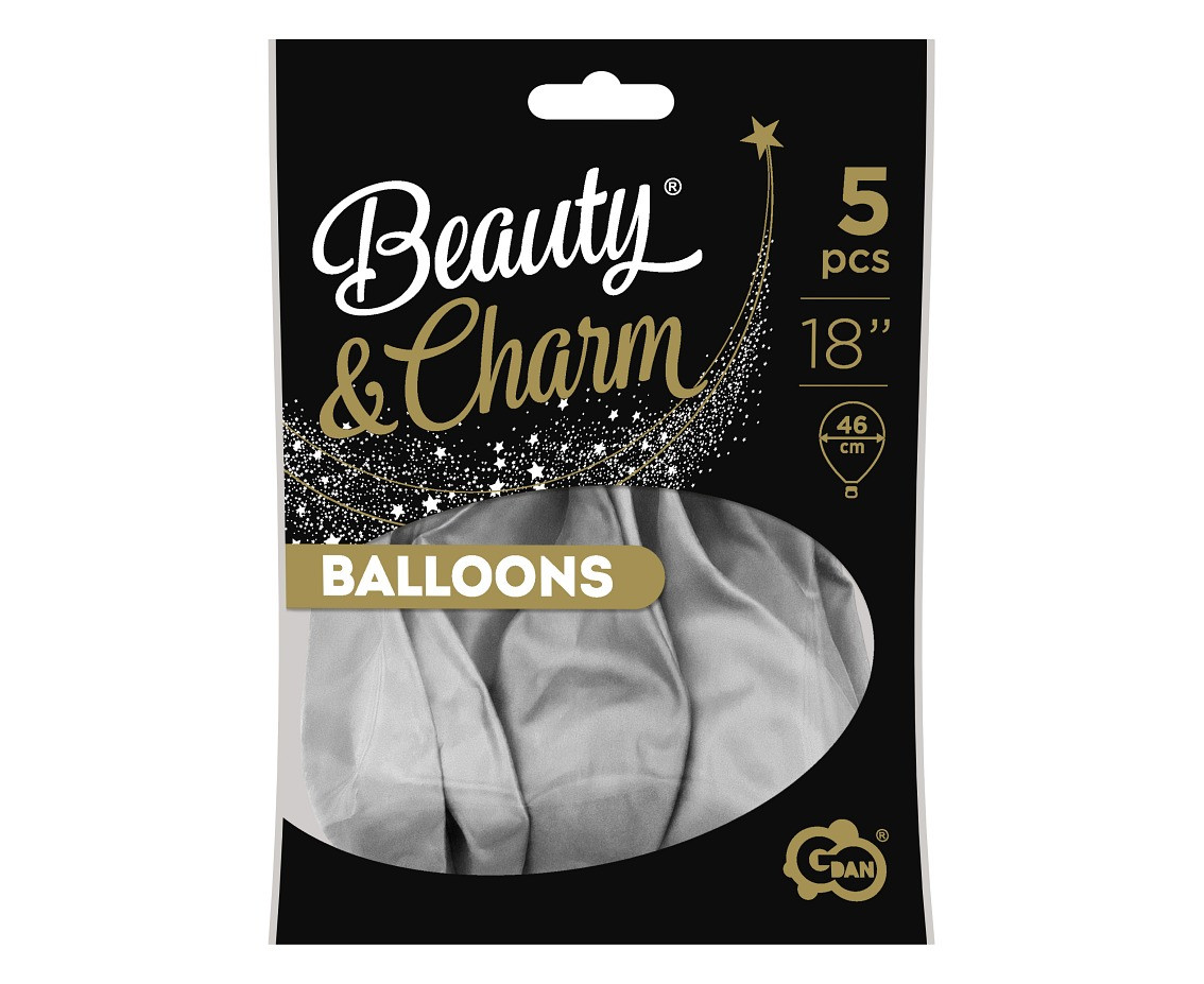 Balloons B&C 18", platinum silver, 5pcs