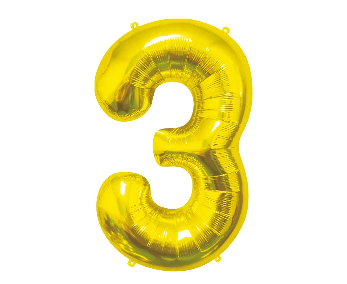 Foil Balloon B&C Number 3, Gold, 85 cm