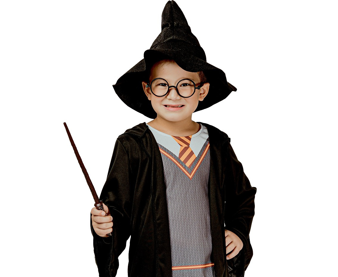 Wizard role-play set for kids (hat, shirt, coat, pants), size 130/140 cm