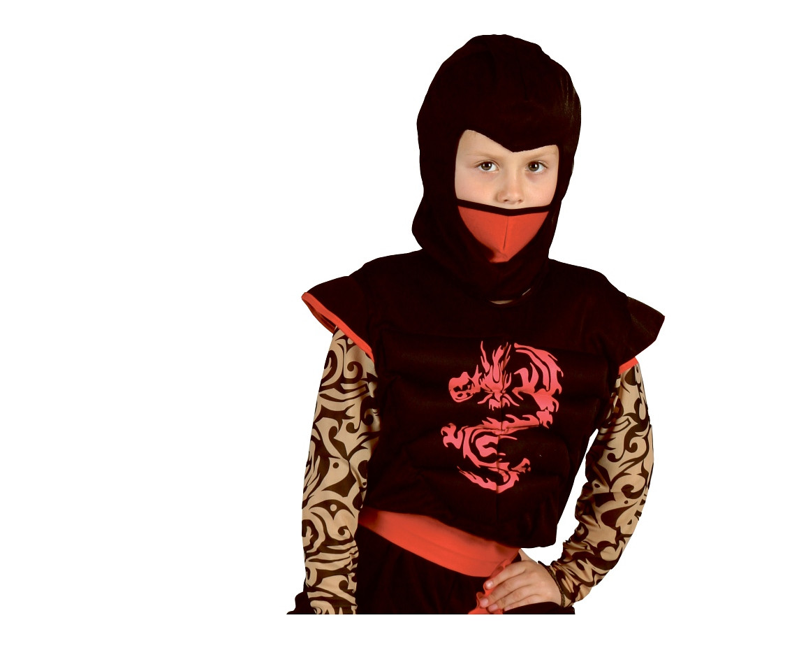 Ninja-Red Dragon role-play set for kids (shirt, pants, belt, hood, mask), size 120/130 cm