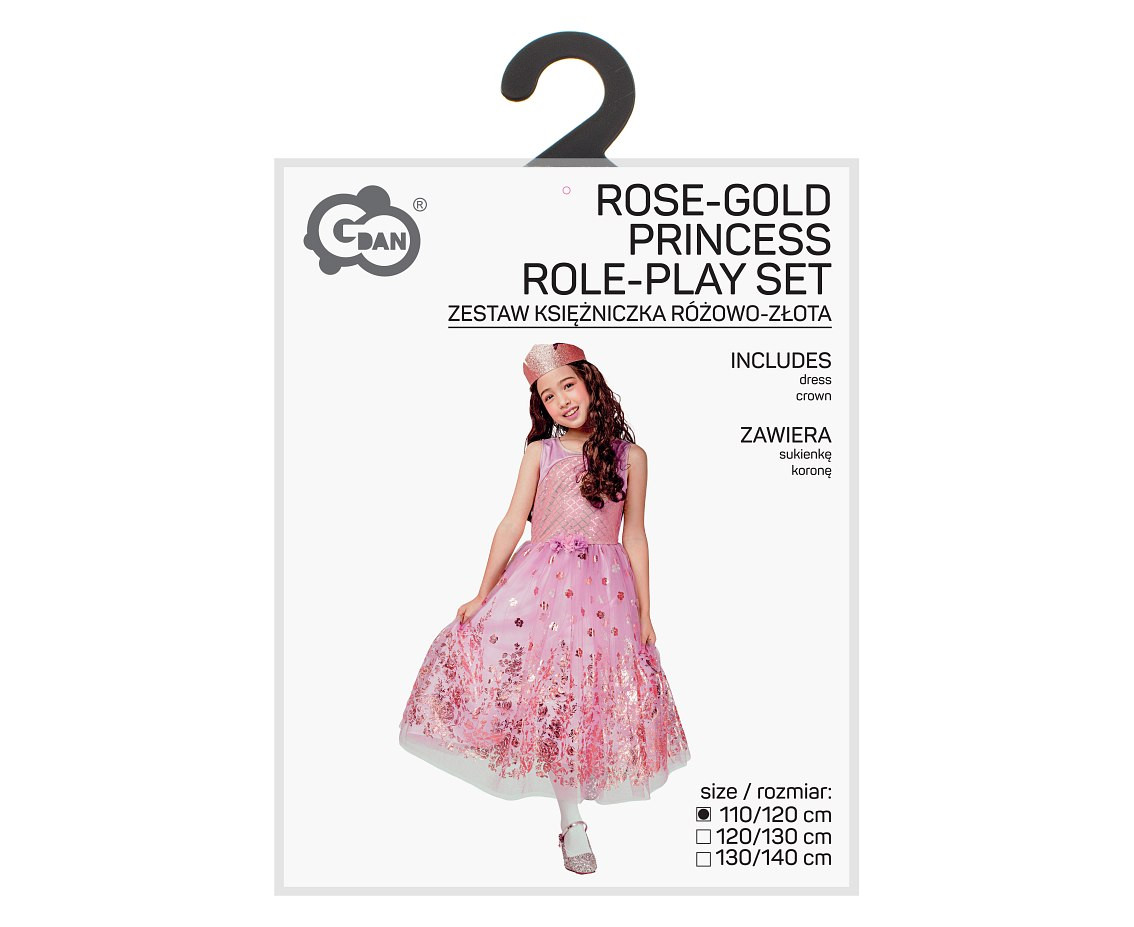 Rose-gold Princess role-play set for kids, (dress, crown), size 110/120 cm