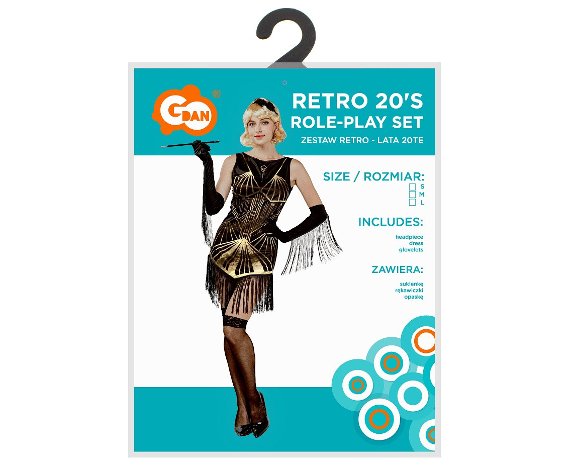 Role-play set for adult Retro 20's (hairband, dress, glovelettes), size L