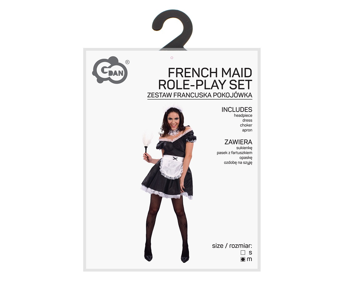 French Maid role-play set for adult (headpiece, dress, choker, apron), size M