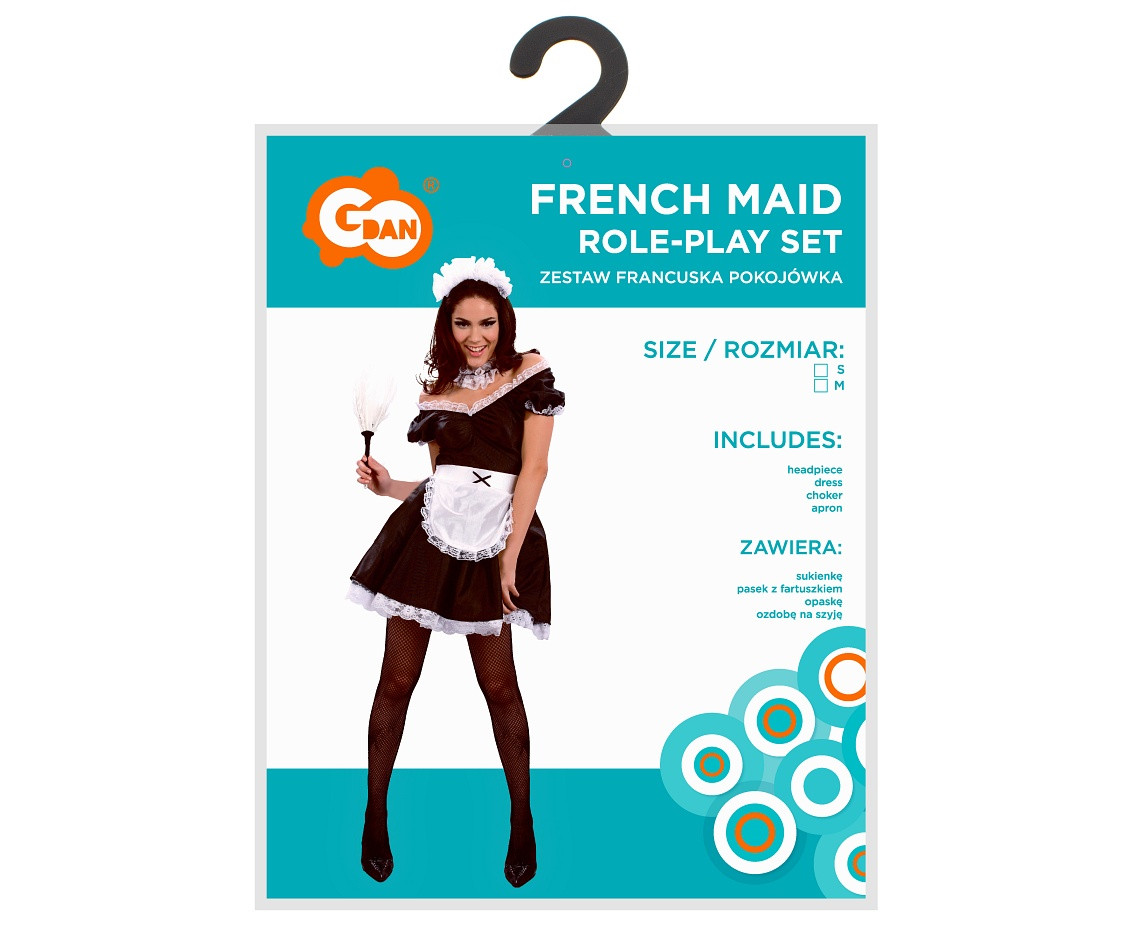 French Maid role-play set for adult (headpiece, dress, choker, apron), size M