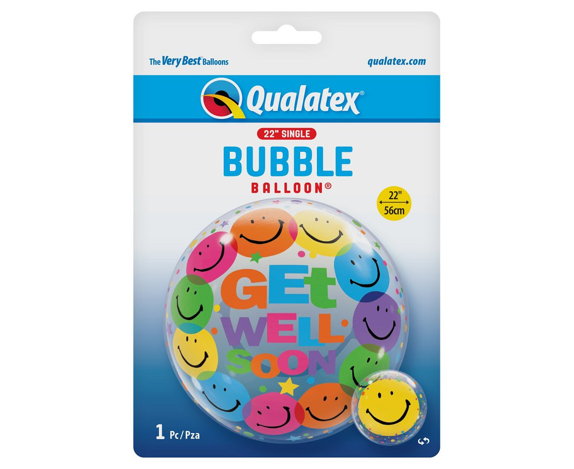 Foil balloon 22" QL Bubble single "Get Well Soon-Smile Faces" EOL