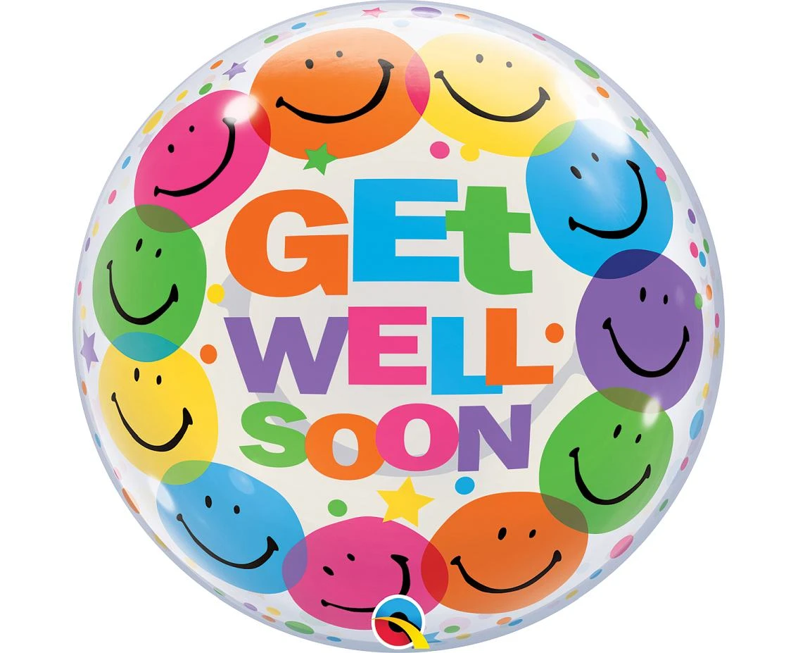 Foil balloon 22" QL Bubble single "Get Well Soon-Smile Faces" EOL