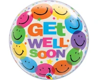 Foil balloon 22" QL Bubble single "Get Well Soon-Smile Faces" EOL