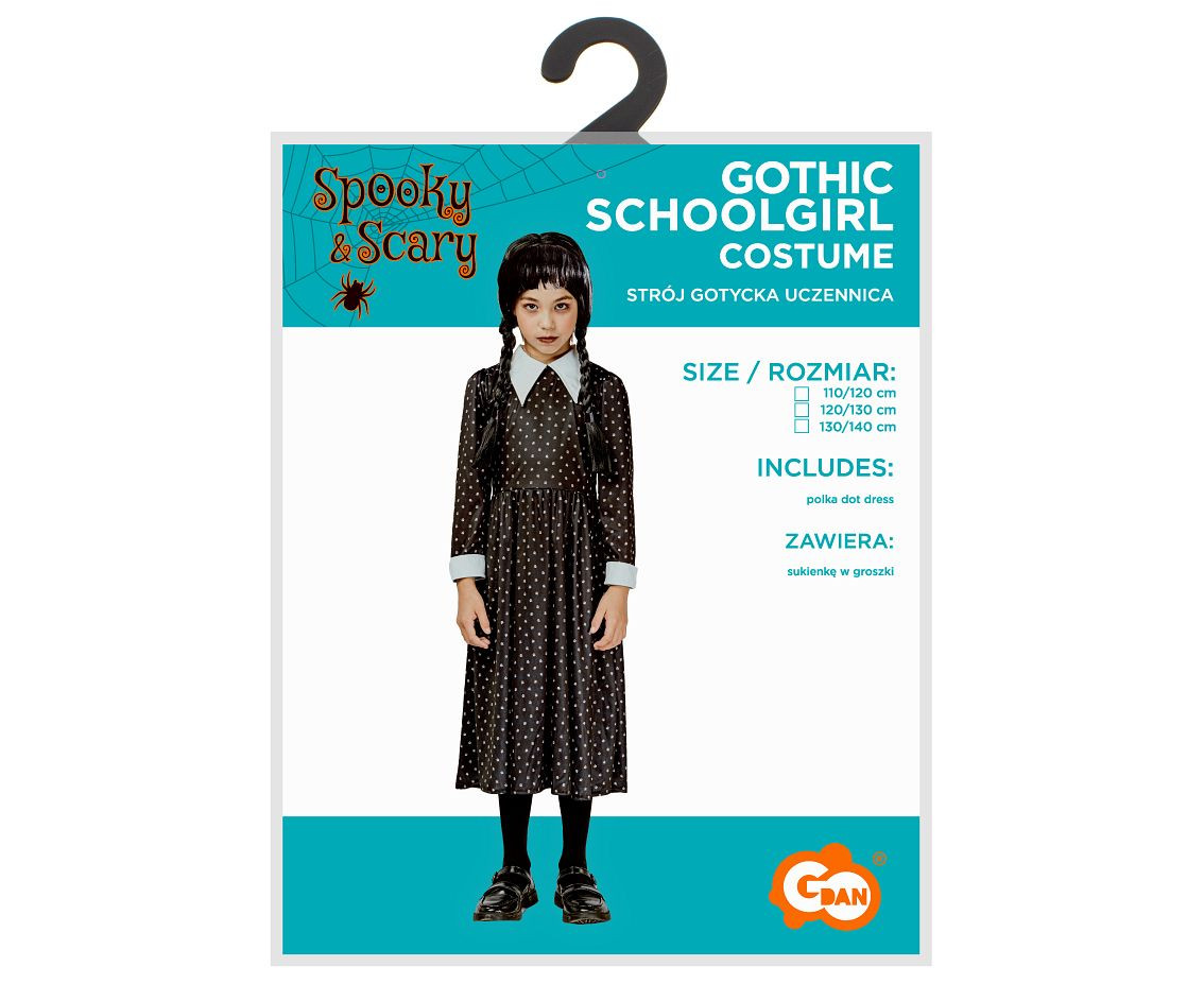 Gothic Schoolgirl costume for kids (polka dot dress), size 130/140 cm