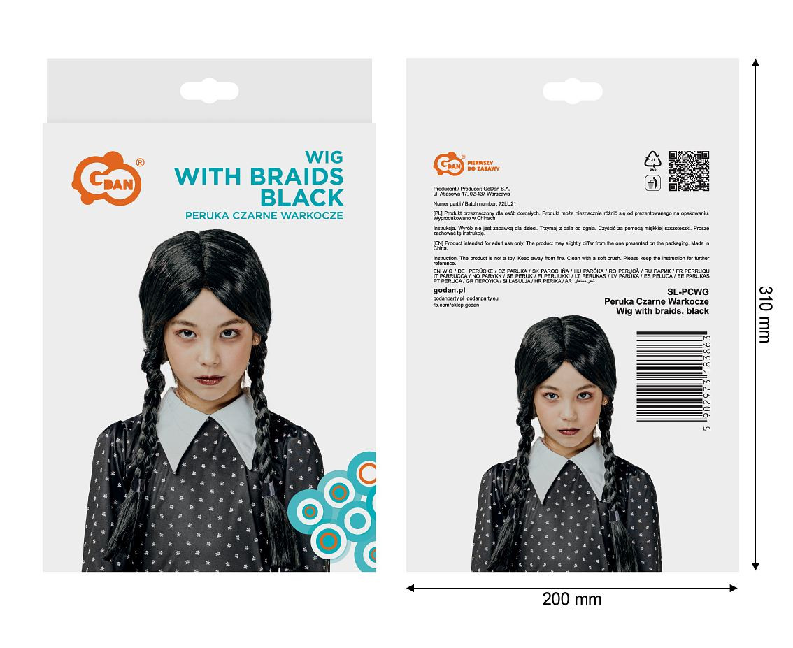 Black Wig for kids with braids (with fringe)