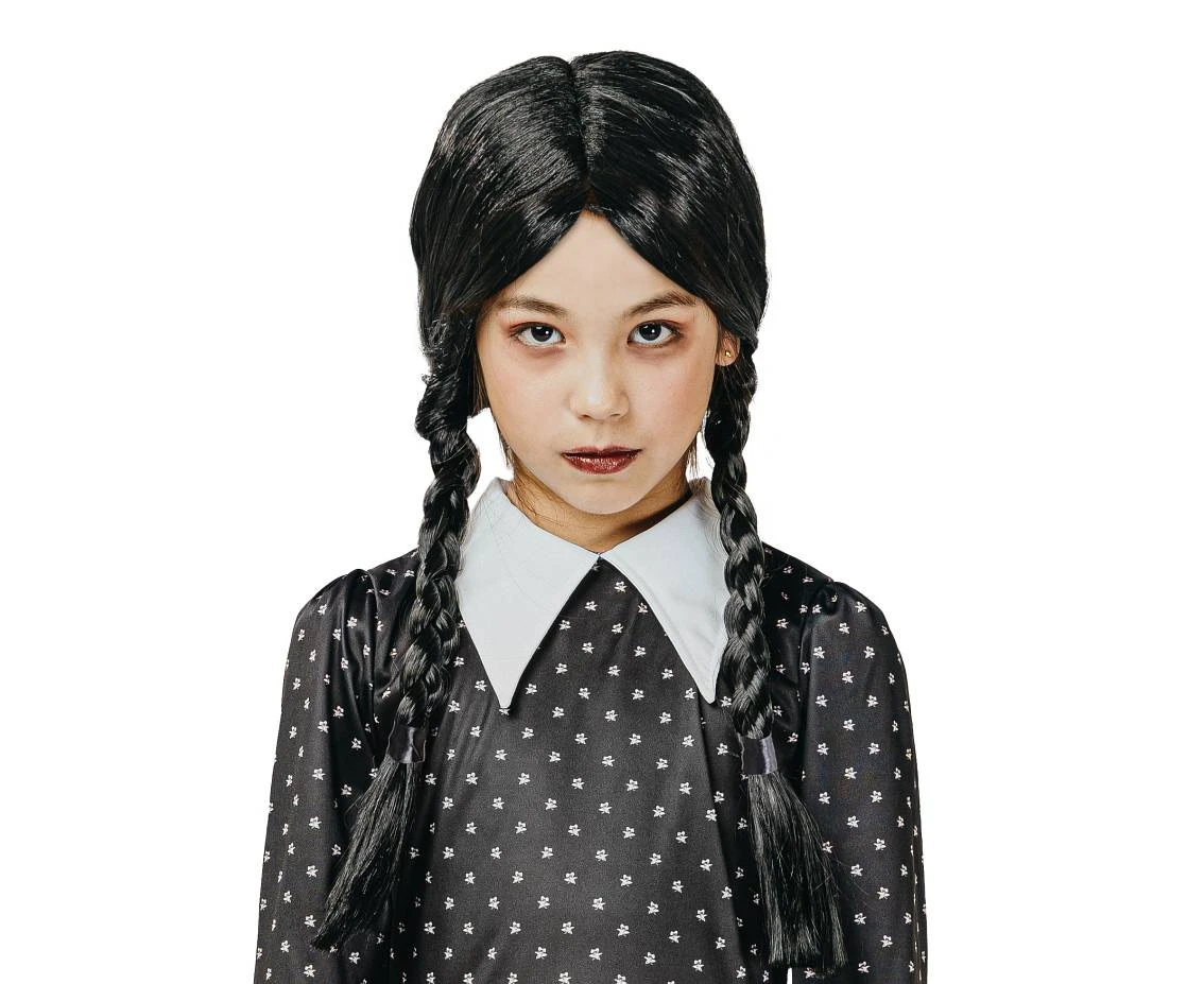 Black Wig for kids with braids (with fringe)