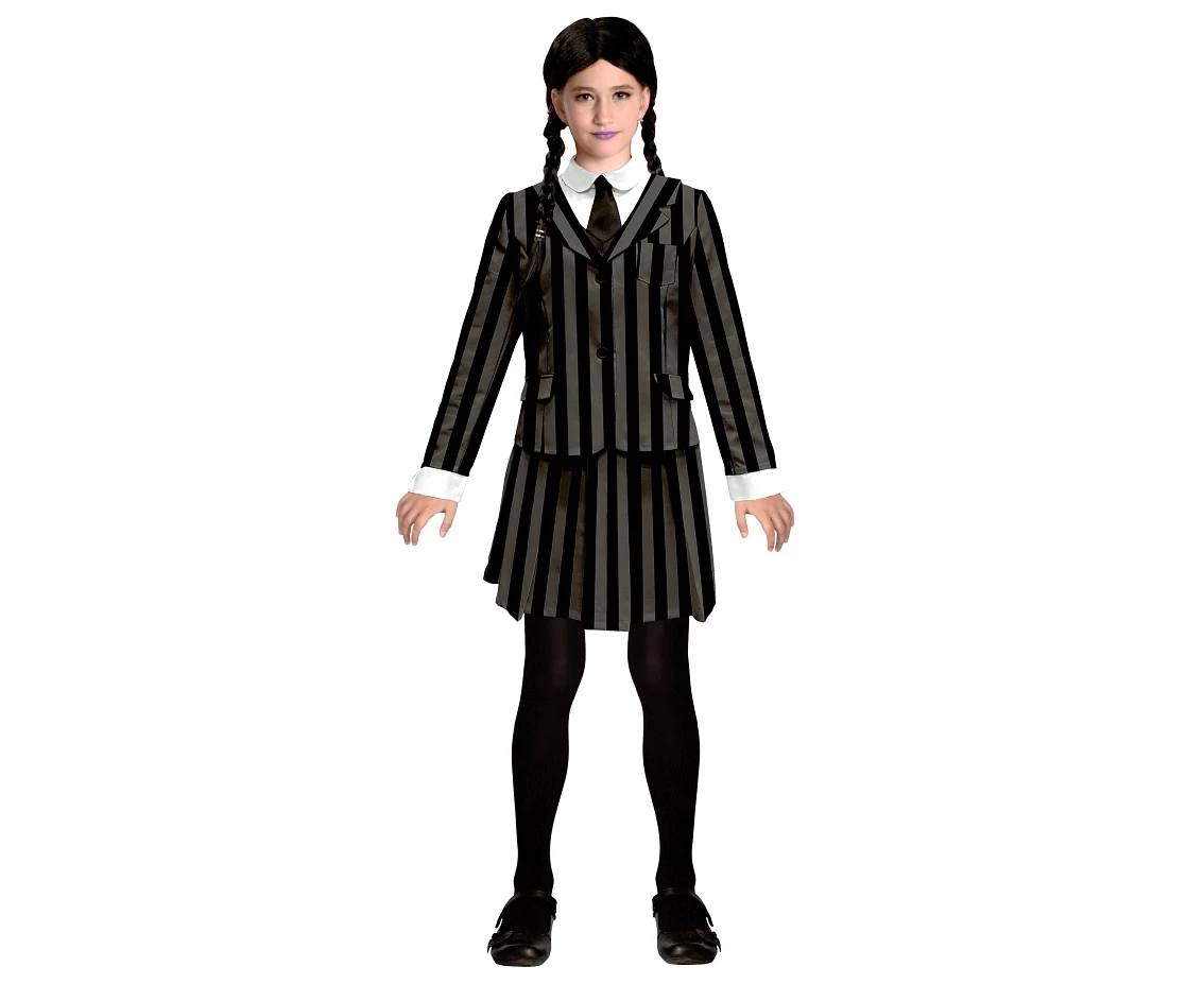 Gothic Schoolgirl role-play set for kids (stripped jacket, skirt, tie), size 120/130 cm