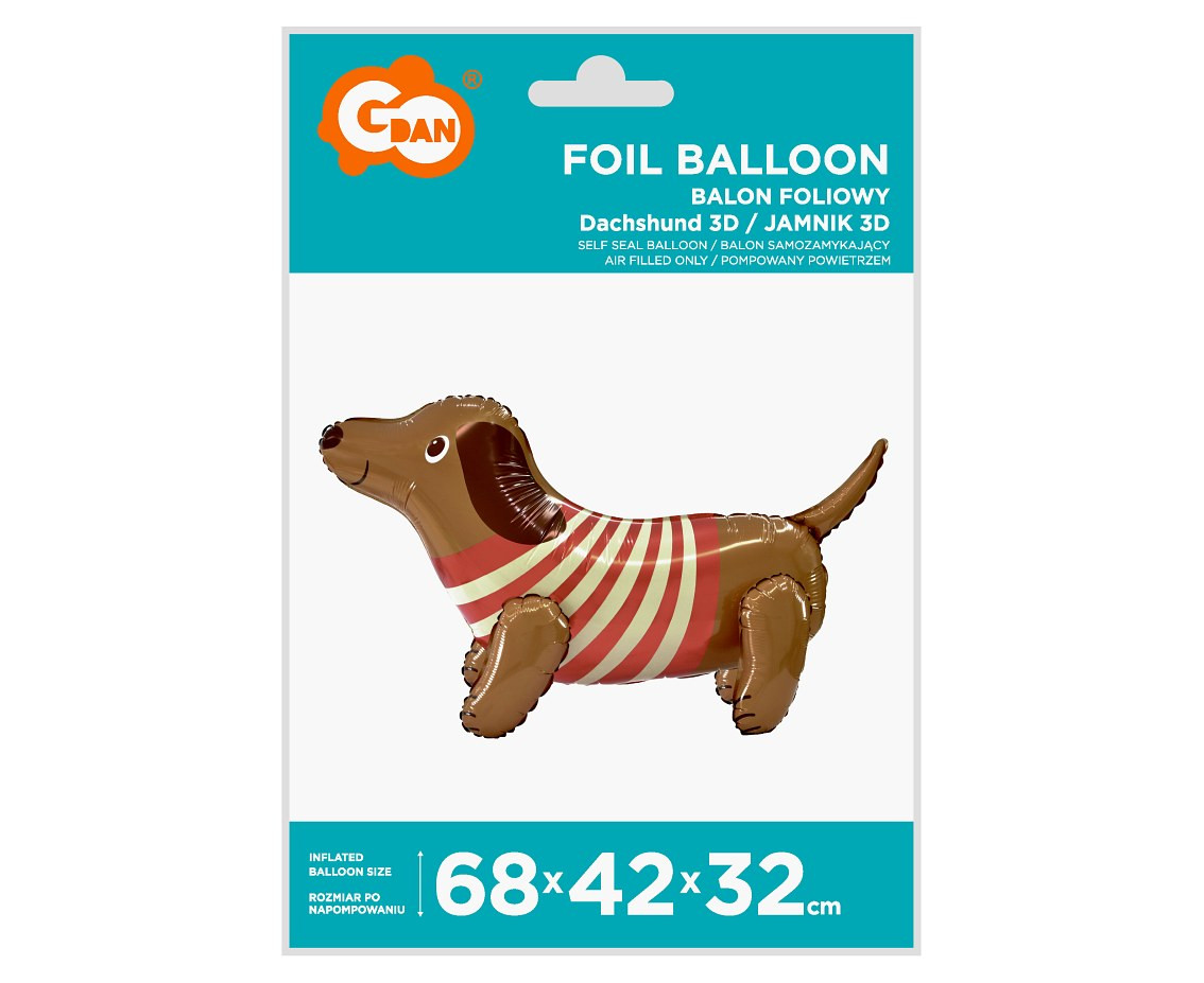 Foil balloon Dachshund 3D, 68x42x32 cm EOL