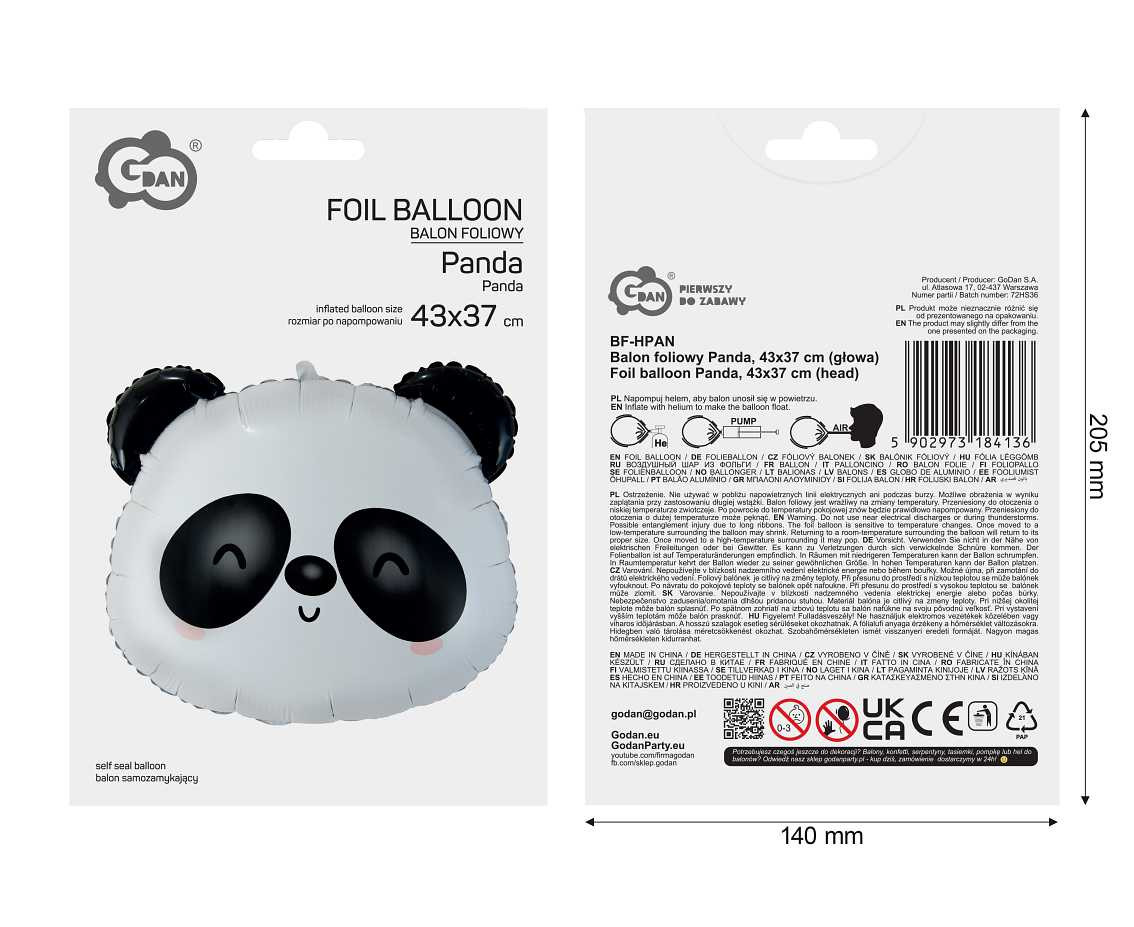 Foil balloon Panda, 43x37 cm (head)