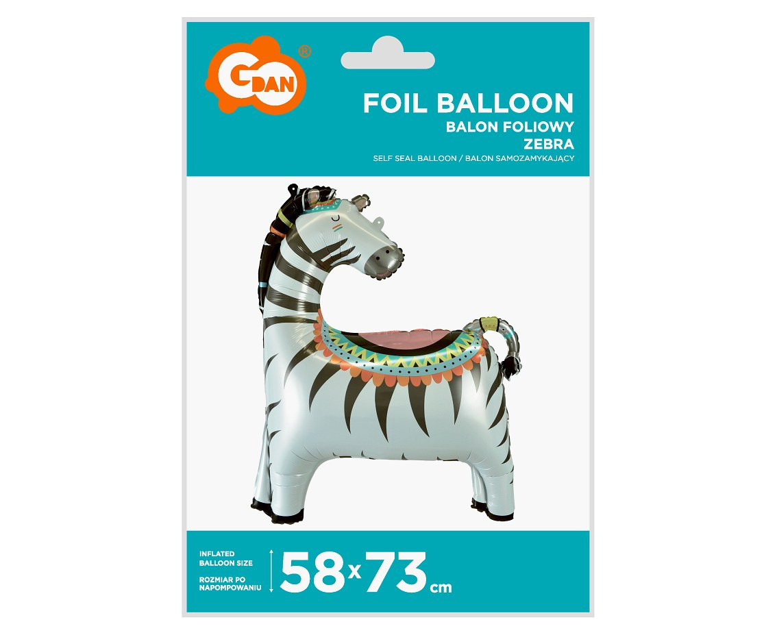 Foil balloon Zebra, 58x73 cm EOL