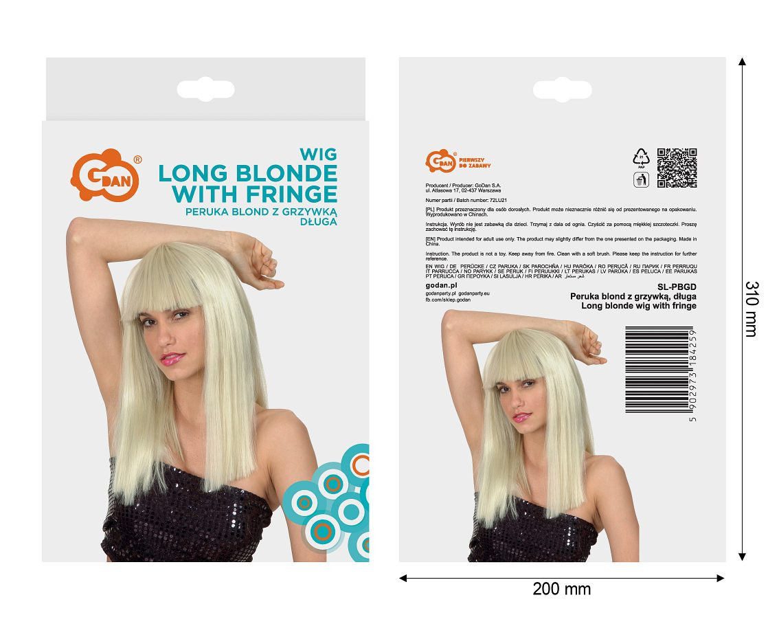 Long blonde wig with fringe