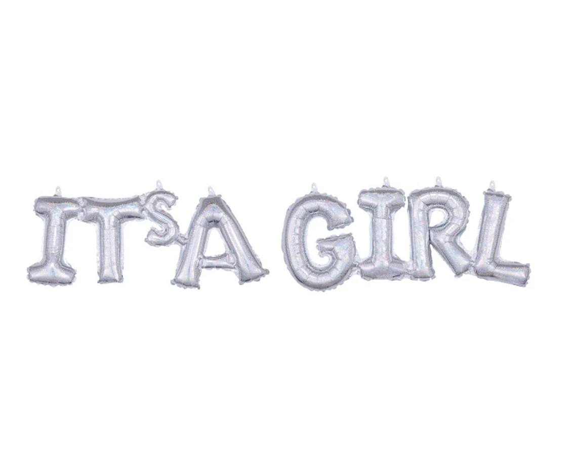 Foil balloon - inscription "It''s a girl" silver holographic, packaged EOL