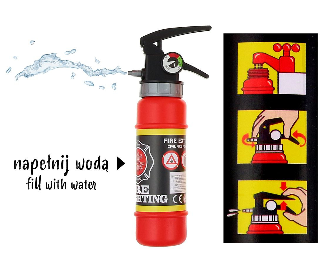 Fireman Set (fire extinguisher, helmet, hatchet, watch, badge, whistle, walkie-talkie)