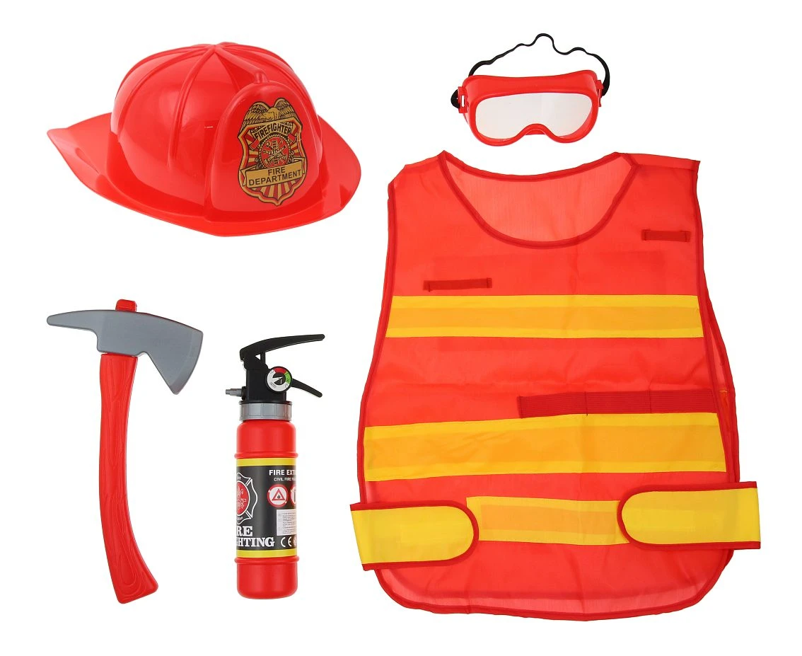 Fireman Set (vest, helmet, fire extinguisher, hatchet, goggles)