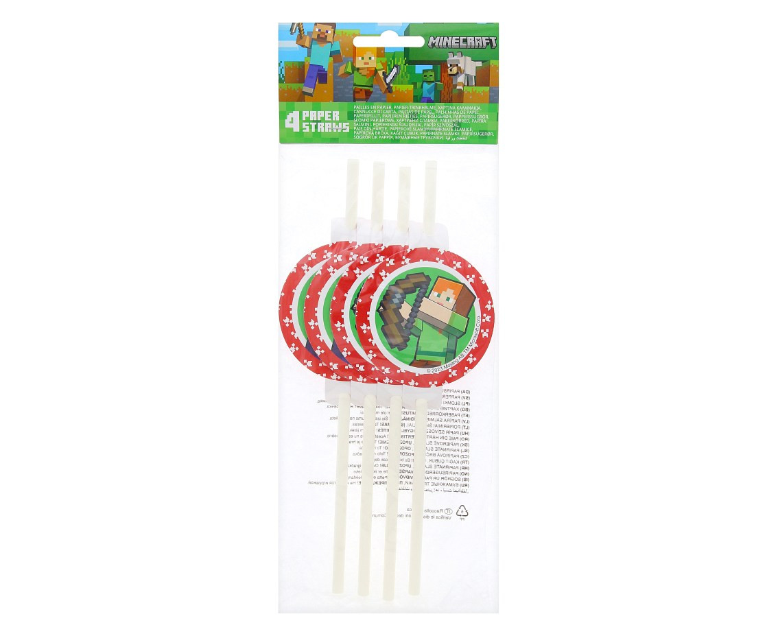 Medallion paper drinking straws Minecraft 4 pcs.