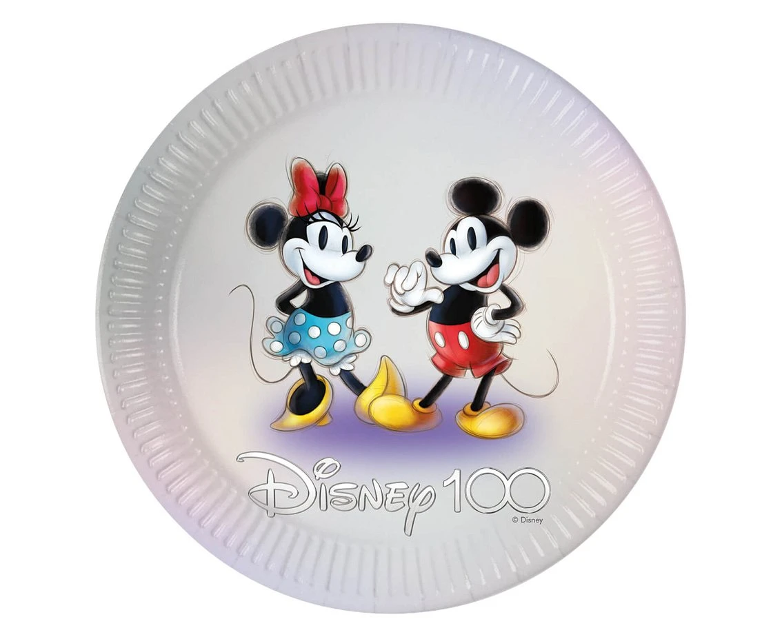 Paper plates Disney 100 - Mickey & Minnie (next generation) 23 cm, 8 pcs. (plastic-free) EOL