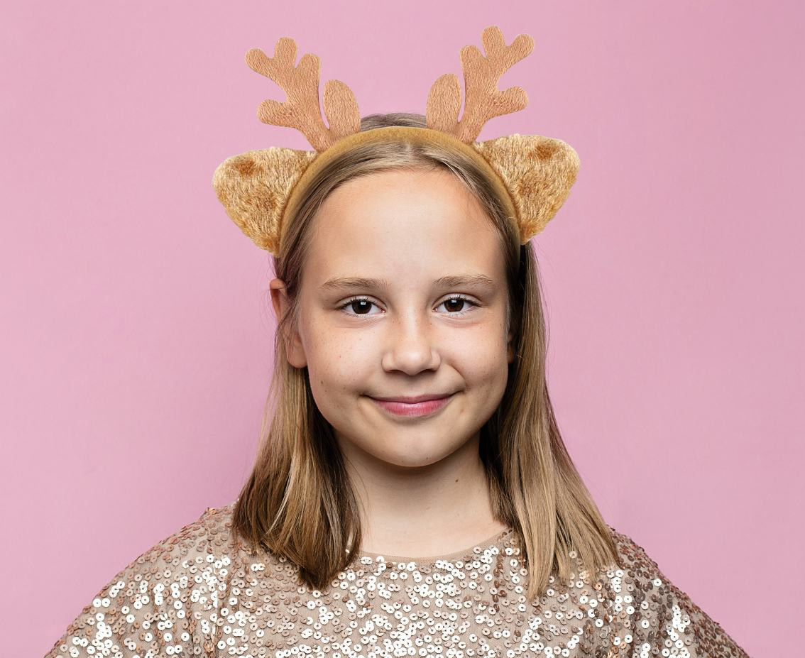 Reindeer headband with horns, light brown