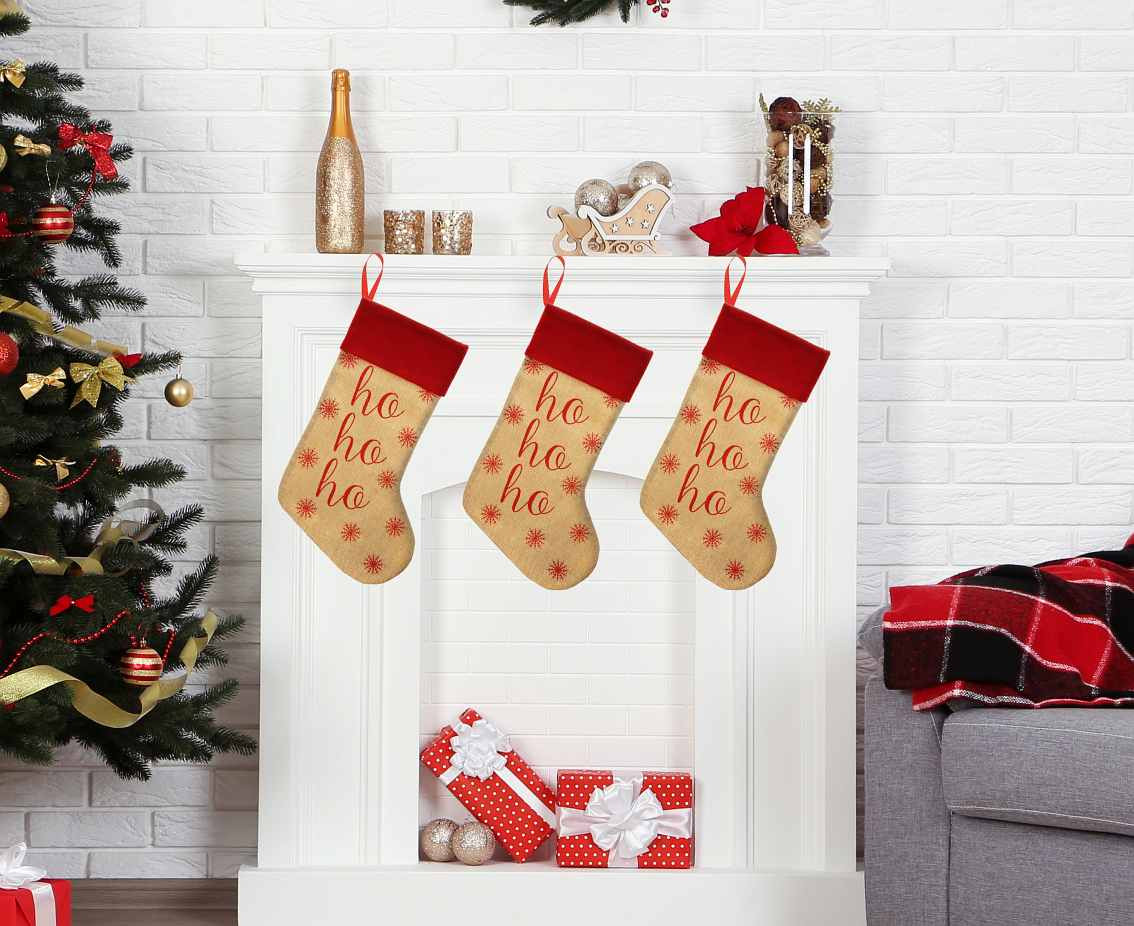 Christmas sock jute Ho Ho Ho, 43x25 cm