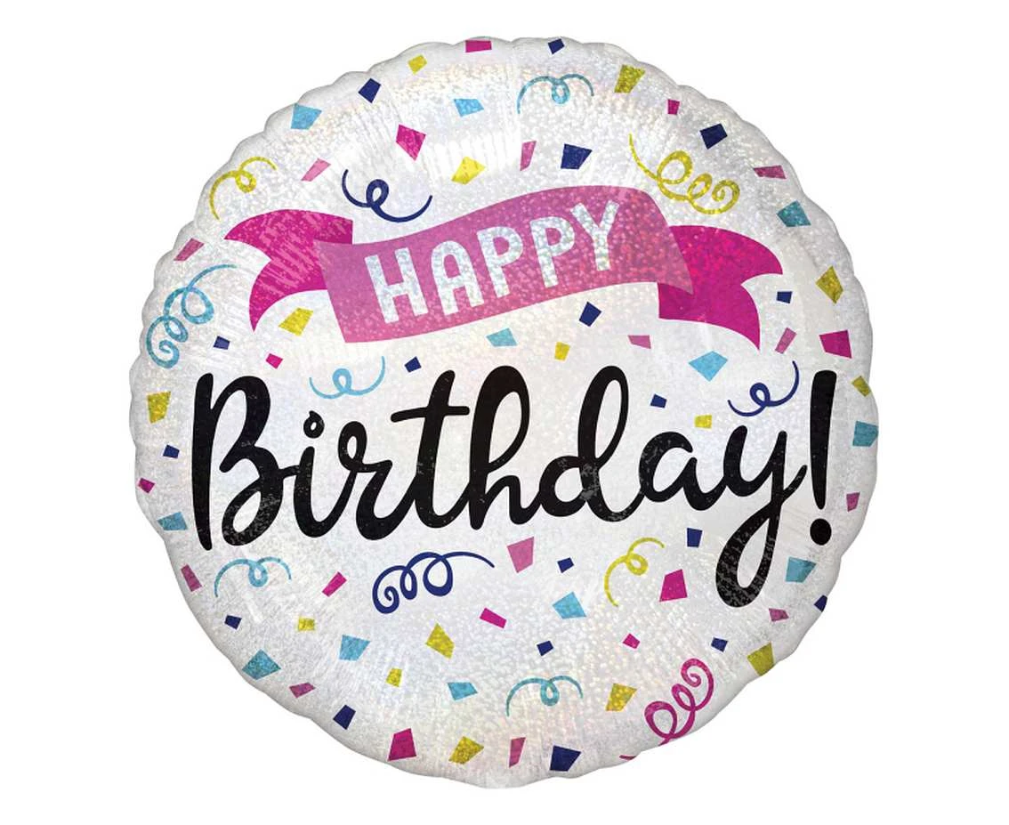 Foil balloon 18" CIR Happy Birthday - Holo Sparkle Banner, packed EOL