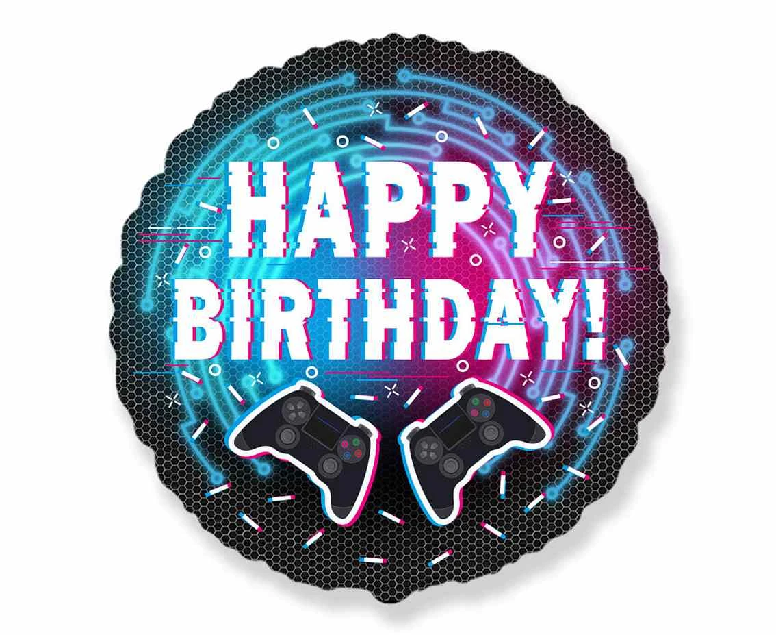 Foil balloon 18" FX - Happy Birthday - Controller (Gamepad),  unpacked (flat)