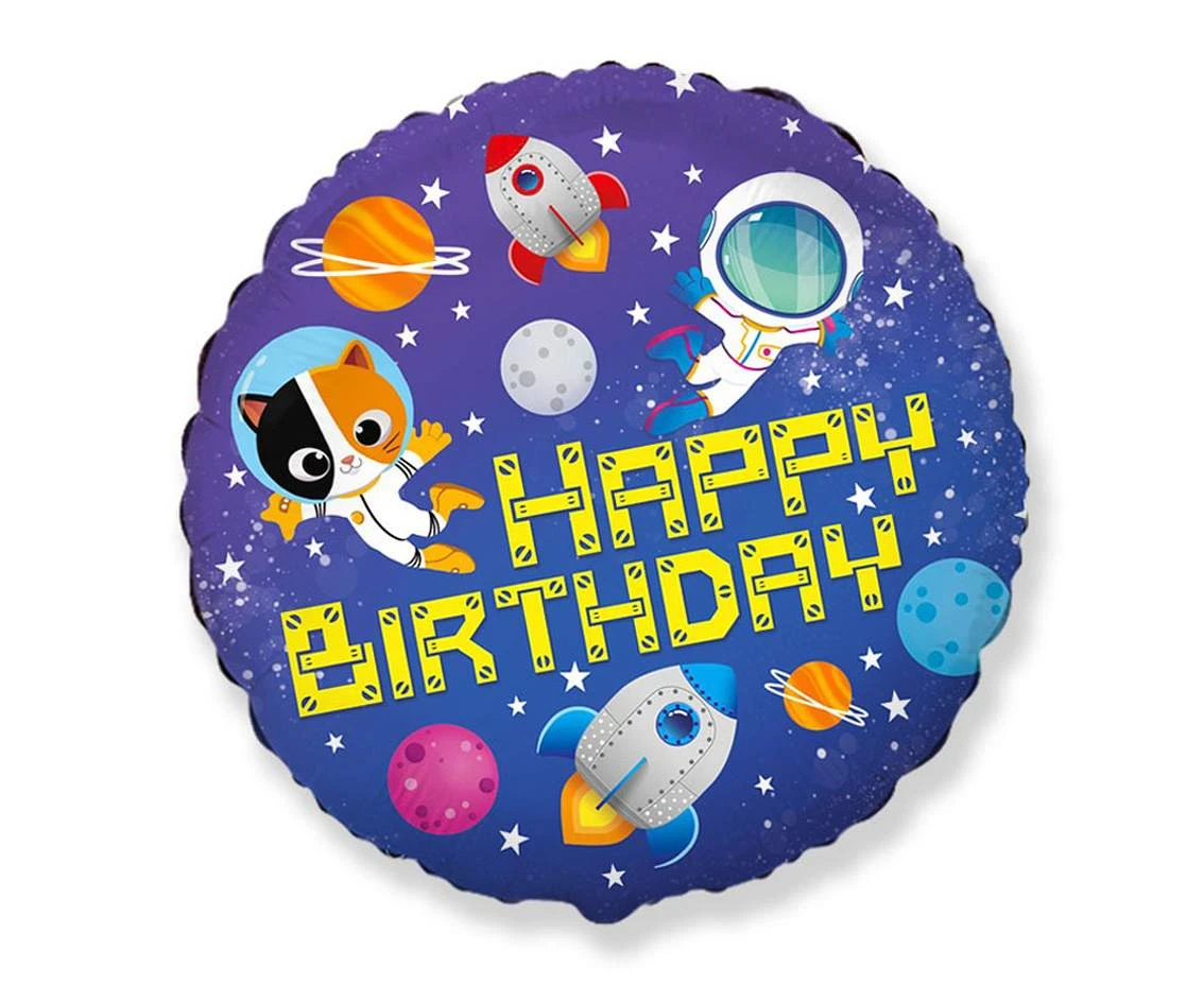 Foil balloon 18" FX - Happy Birthday - Space,  unpacked (flat) EOL