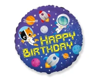 Foil balloon 18" FX - Happy Birthday - Space,  unpacked (flat) EOL