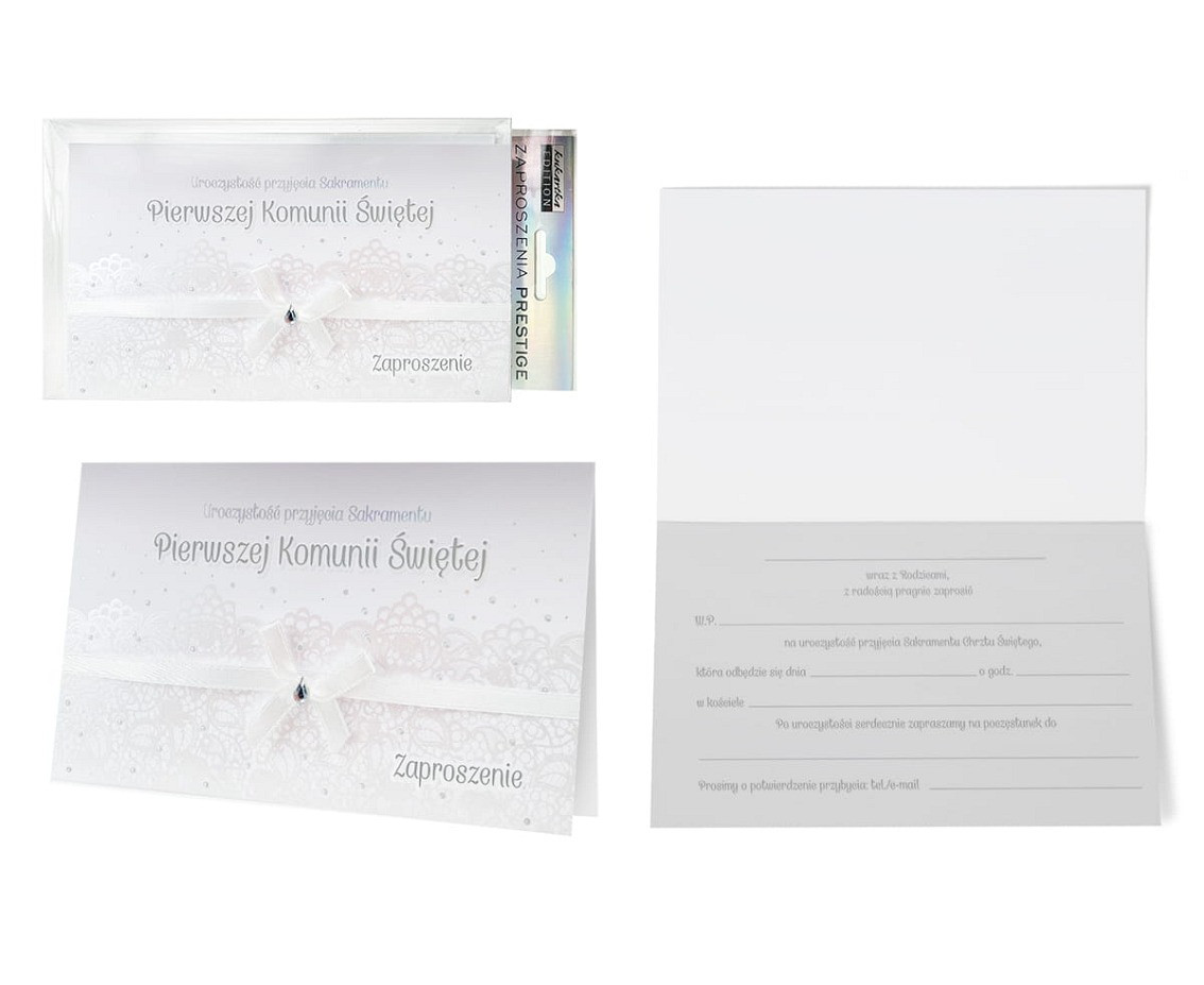 Invitation First Holy Comunion with bow, 5pcs.