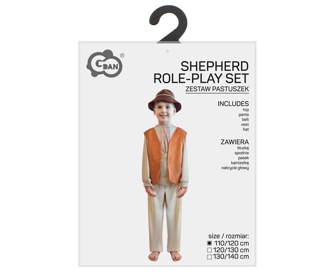 Shepherd role-play set for kids (top, pants, belt, vest, hat), size 110/120 cm