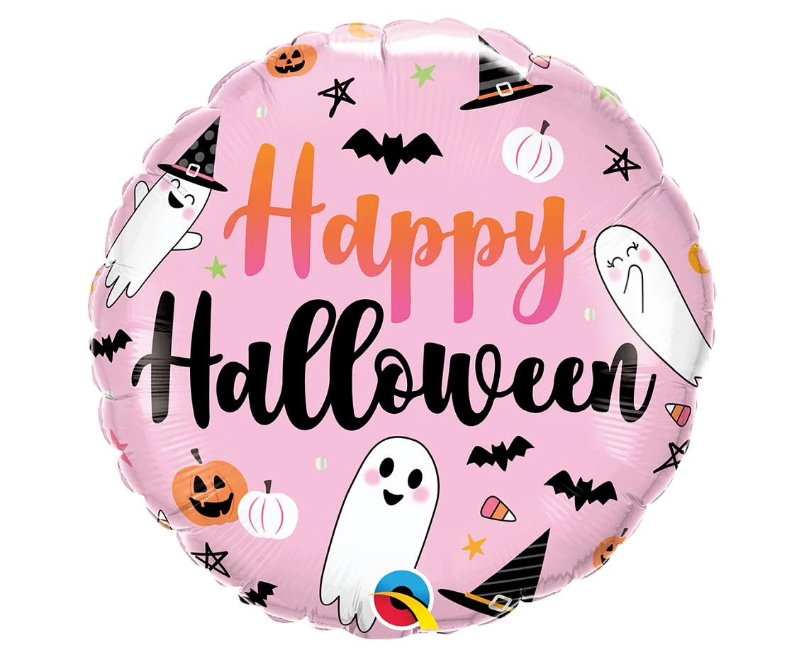 Foil balloon 18" QL RND ""Happy Halloween" (cute ghosts) EOL