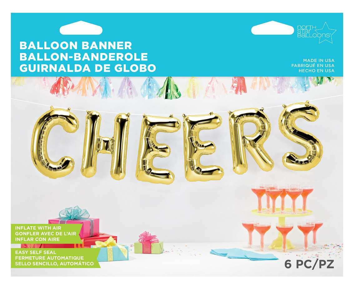 Foil balloon 16" QL "Cheers" letters, gold EOL