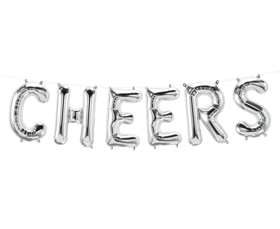Foil balloon 16" QL "Cheers" letters, silver EOL
