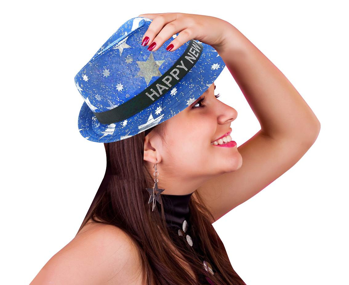 Happy new year hat, blue with stars EOL